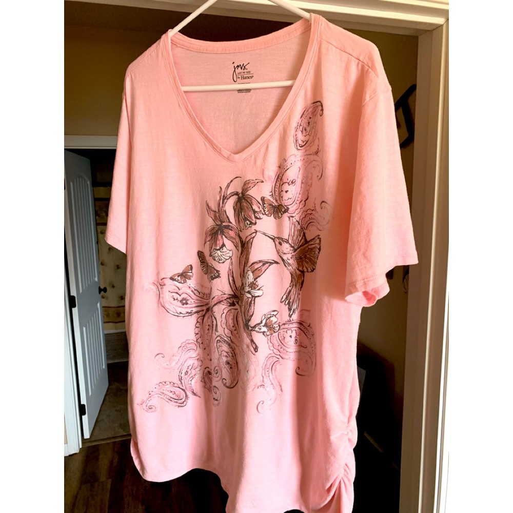 Pale pink tee with flower and sparkle detail